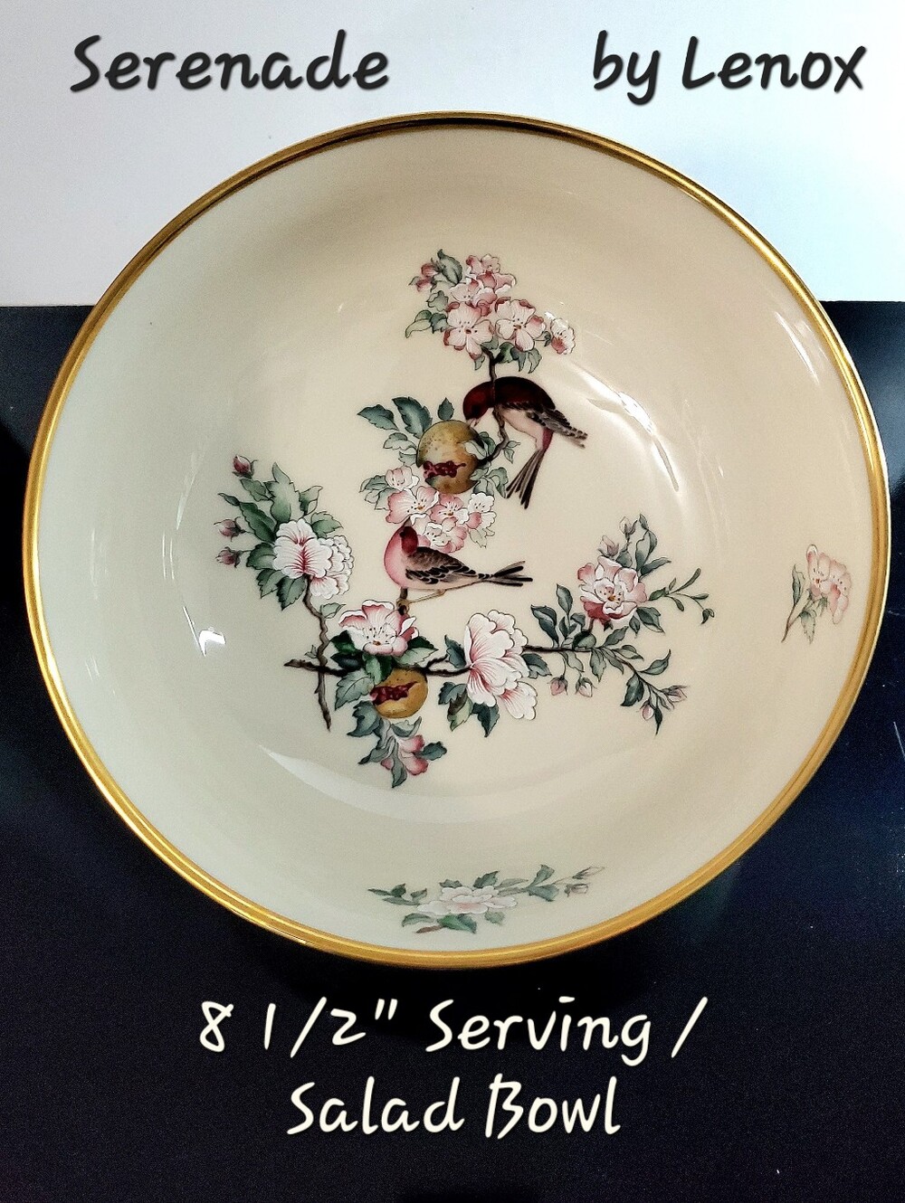 Vntg 8 1/2" Lenox Serenade Ivory  Serving Bowl Pink Blossoms🌸 Birds Gold Trim